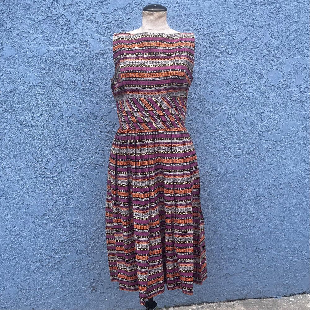 Vintage 1950s Dress Size Medium Pyroke Mid Century Casual Fit and Flare - Picture 2 of 7